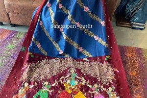 Exclusive Pattachitra cotton saree in blue maroon combination